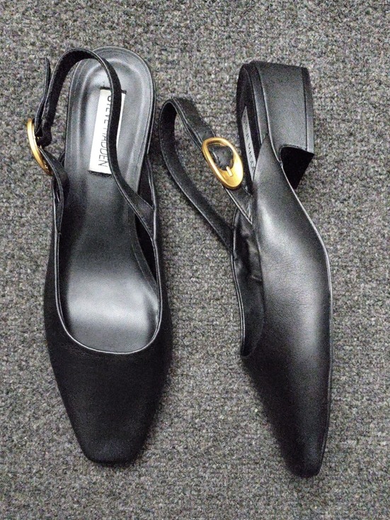 Steve Madden Shoes - Steve Madden "Darvy" Black Slingback Flats with Gold Buckle